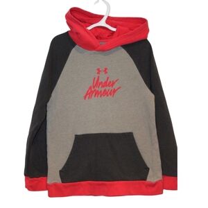 2/$25 🏷 Under Armour Red/Grey & Black Logo Hoodie Size 7/8